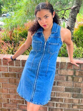 Sleeveless Collared Denim Dress